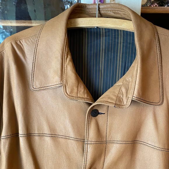 Men's Cuir Yvan Leather Cognac Shirt Jacket Size 46 - Picture 2 of 8
